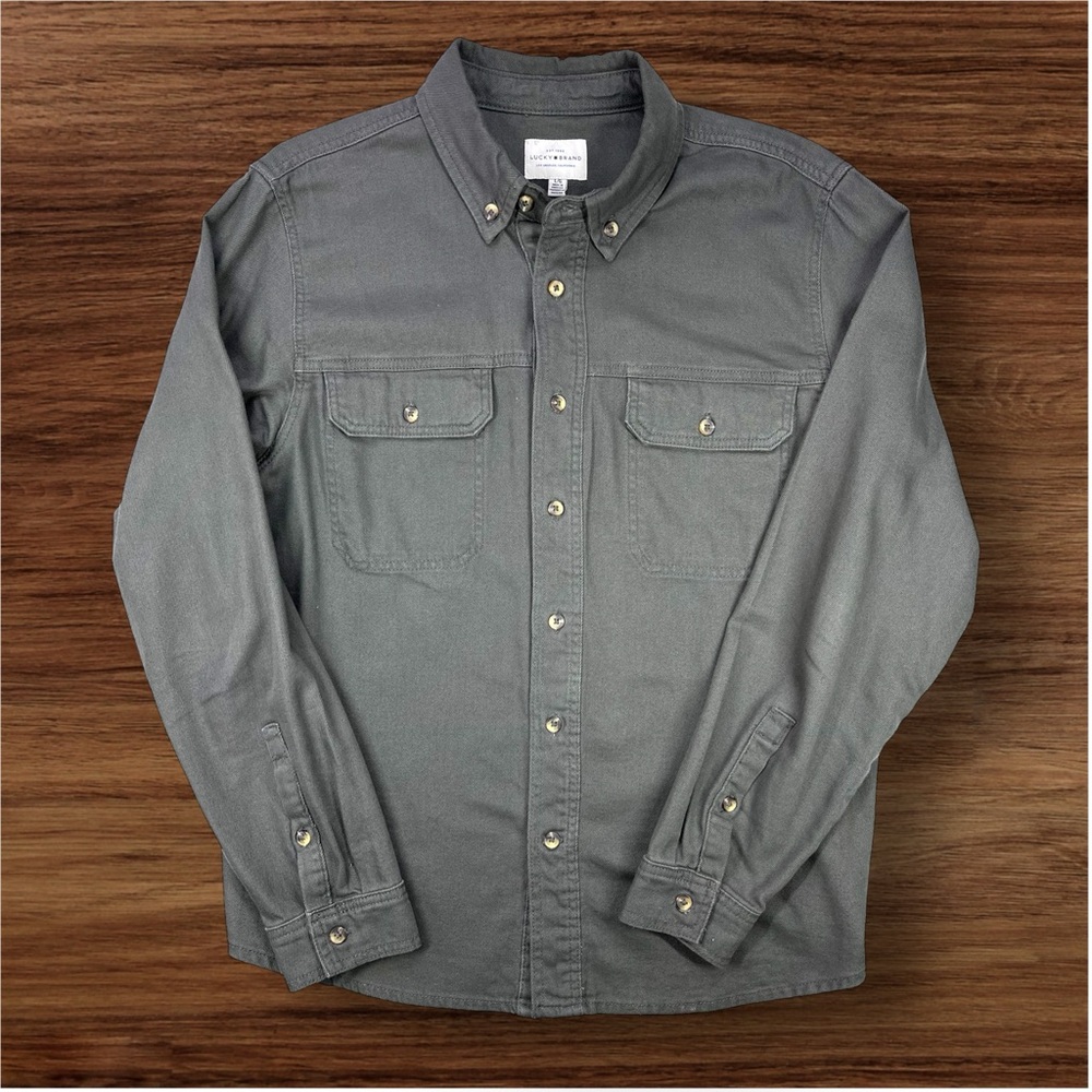 Lucky Brand Men’s Dark Green Casual Button Down Shirt. Size Lare